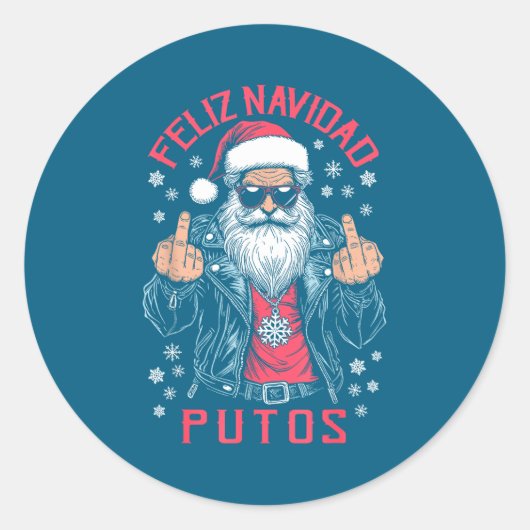 Sticker Rond Feliz Navidad Putos Funny Rude Spanish Santa Middl (Devant)