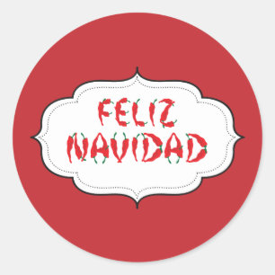 Sticker Rond Feliz Navidad Red Chile Pepper