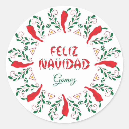Sticker Rond Feliz Navidad Red Chile Pepper (Devant)