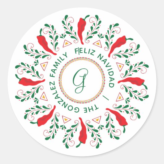 Sticker Rond Feliz Navidad Red Chile Pepper (Devant)