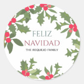 Sticker Rond Feliz Navidad Red Holly Berries Noël (Devant)