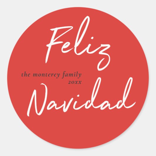 Sticker rond Feliz Navidad Red White Holiday (Devant)