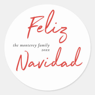 Sticker Rond Feliz Navidad Rouge Blanc