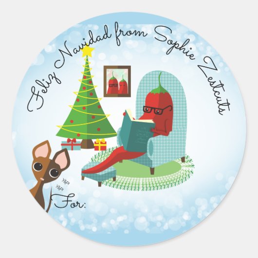 Sticker Rond Feliz Navidad salsa de piment Noël à (Devant)