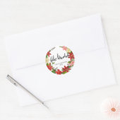 Sticker Rond Feliz Navidad Script Red Poinsettia Florale Wreath (Enveloppe)