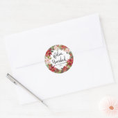Sticker Rond Feliz Navidad Script Rouge Poinsettia Wreath Class (Enveloppe)