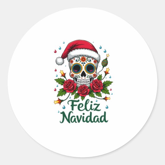 Sticker Rond Feliz Navidad Sugar Skull Mexican Christmas T-Shir (Devant)