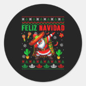Sticker Rond Feliz Navidad Xmas Sweater Santa Sombrero Dabbing (Devant)