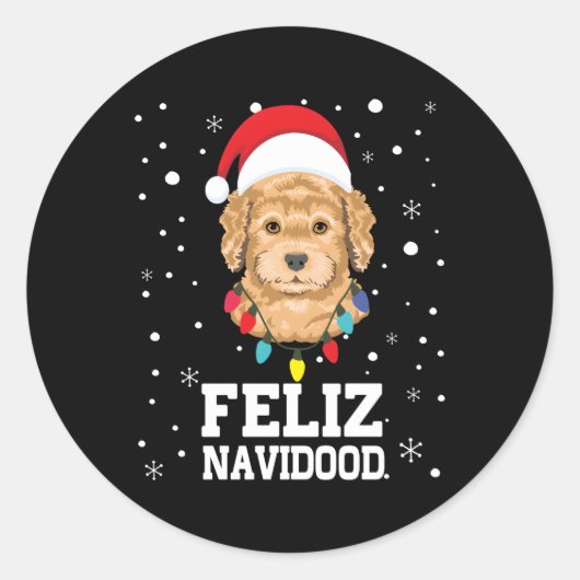Sticker Rond Feliz Navidood Goldendoodle (Devant)