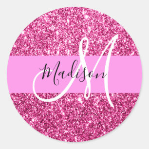 Sticker Rond Féminin et glamour rose paillettes scintillantes m