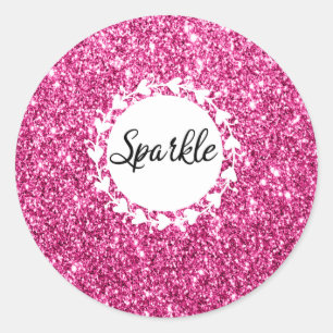 Sticker Rond Féminin & Glam Rose Pailleté Étincelle Cœurs Blanc