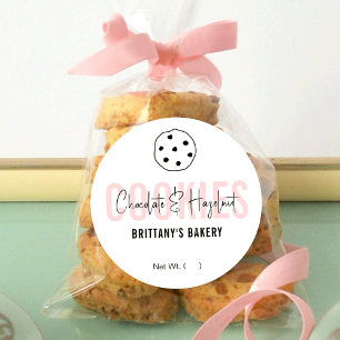 Sticker Rond Feminine rose moderne Script Cookies Nom de saveur