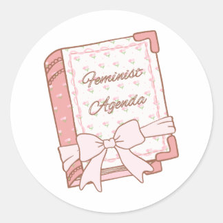 Sticker Rond Feminist Agenda Girly Book Design | Cute Pink