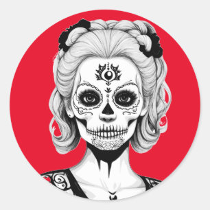STICKER ROND FEMME À CRÂNE