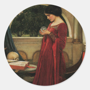 Sticker Rond Femme à la boule de cristal, peinture de Waterhous