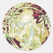 Sticker Rond Femme à marguerite - Mucha daisy textile repro (Devant)