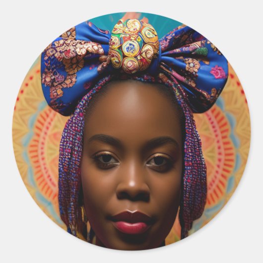 Sticker Rond Femme africaine avec grand arc et médaillon (Devant)