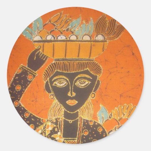 Sticker Rond Femme africaine portant panier d'art (Devant)