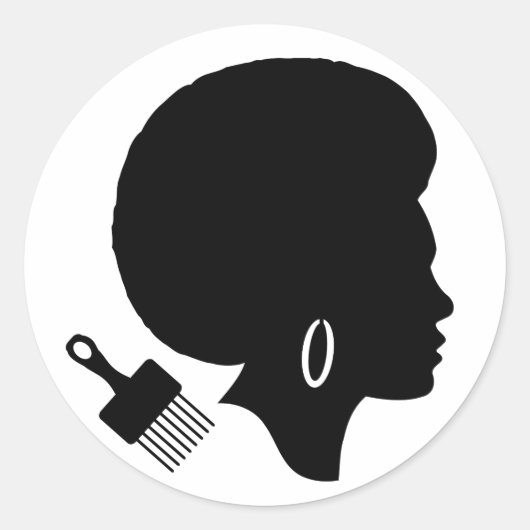 STICKER ROND FEMME AFRO EN NOIR ET BLANC (Devant)