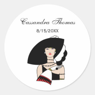 Sticker Rond Femme Art Déco vintage portant des gants Casquette
