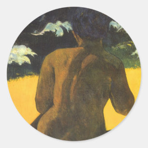 Sticker Rond Femme au bord de la mer par Paul Gauguin, Beaux-Ar