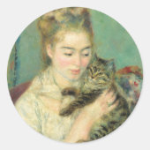 Sticker Rond Femme au chat par Auguste Renoir (Devant)