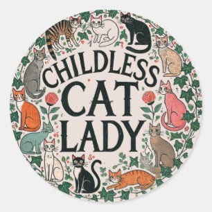 Sticker Rond Femme au chat sans enfant