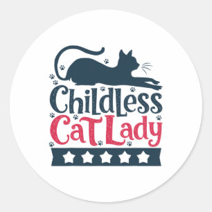 Sticker Rond Femme au chat sans enfants Voter Vintage Enfant sa