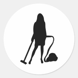 Sticker Rond femme au foyer - aspirateur - nettoyage