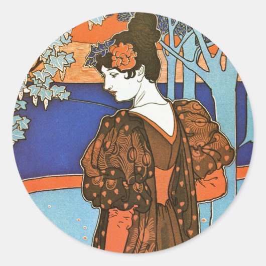 Sticker Rond Femme aux paons - Louis Rhead (Devant)