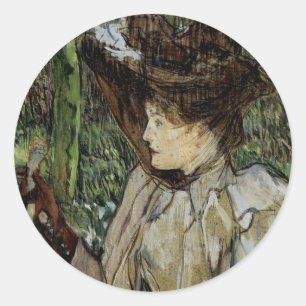 Sticker Rond Femme avec gants par Toulouse-Lautrec