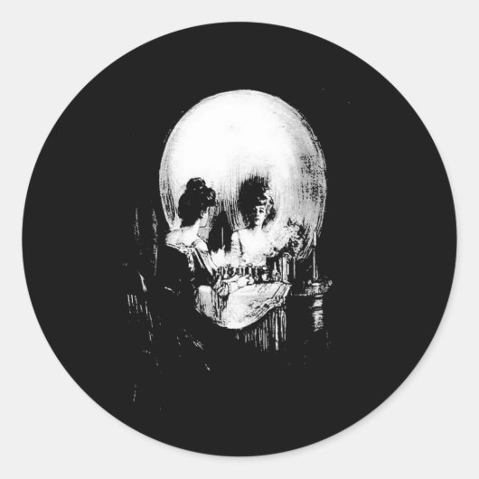 Sticker Rond Femme avec Halloween Réflexion crâne en miroir (Devant)