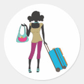 Sticker Rond Femme Avec Une Valise (Devant)