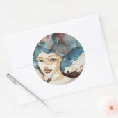 Sticker Rond Femme bleue (Enveloppe)