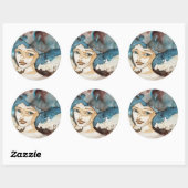 Sticker Rond Femme bleue (Feuille)