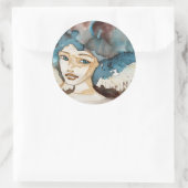 Sticker Rond Femme bleue (Sac)