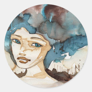 Sticker Rond Femme bleue