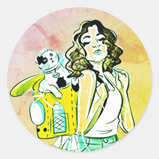 Sticker Rond Femme, Chat, Animal (Devant)