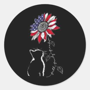 Sticker Rond Femme Chat Tournesol 4 juillet Foi Liberté