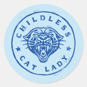 Sticker Rond Femme chatte sans enfant brave Fière indépendante