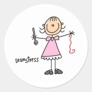 Sticker Rond Femme Couturière Stick Figure