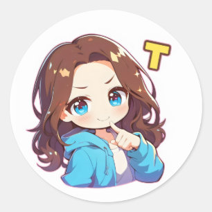 Sticker Rond Femme d'anime de la lettre T