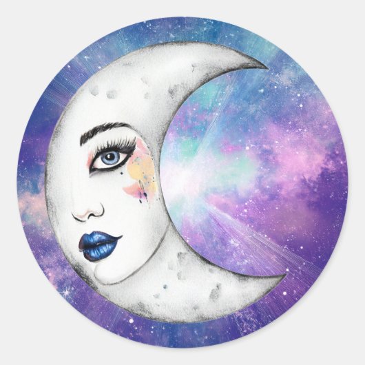 Sticker Rond femme dans la lune (Devant)