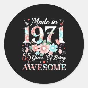 Sticker Rond femme de 55 ans fabriquée en 1971 florale 55e anni