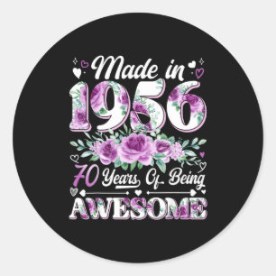 Sticker Rond femme de 70 ans fabriquée en 1956 florale 70e anni