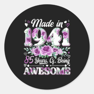 Sticker Rond femme de 85 ans fabriquée en 1941 florale 85e anni