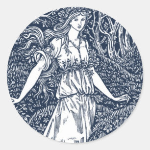 Sticker Rond Femme de la forêt enchantée dans le style de Willi
