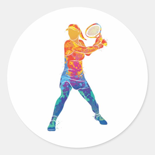 Sticker Rond Femme de tennis aquarelle (Devant)