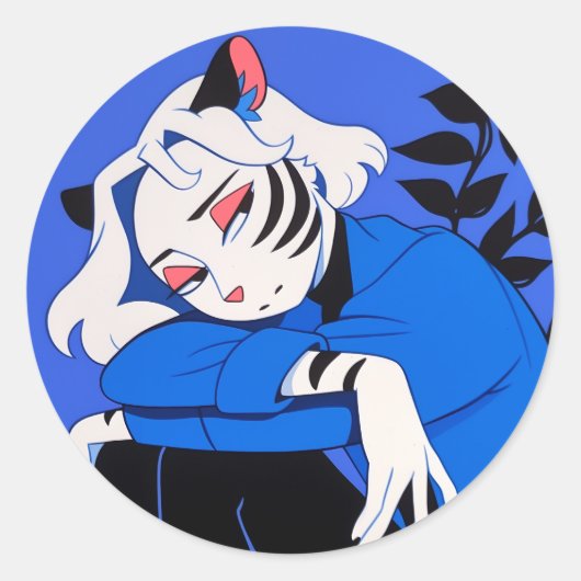 Sticker Rond Femme de tigre (Devant)