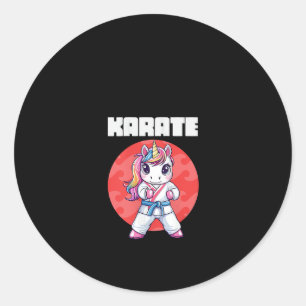 Sticker Rond Femme Drôle Licorne Karaté Fille Karaté Arts Marti